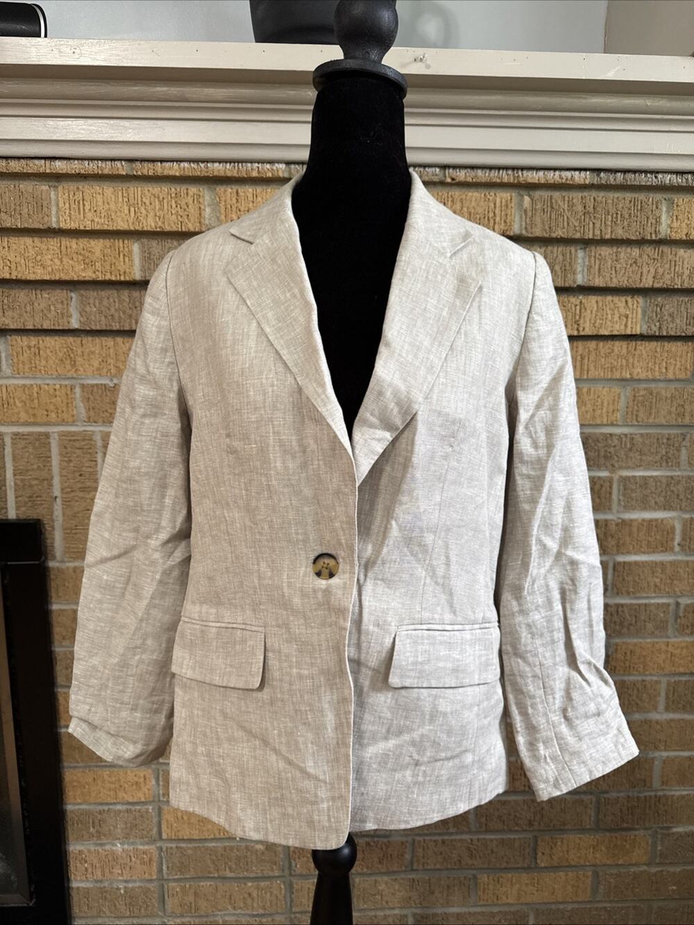 Quince 100% Linen Structured Blazer Size Small Sand Beige Minimalist Quiet Lux